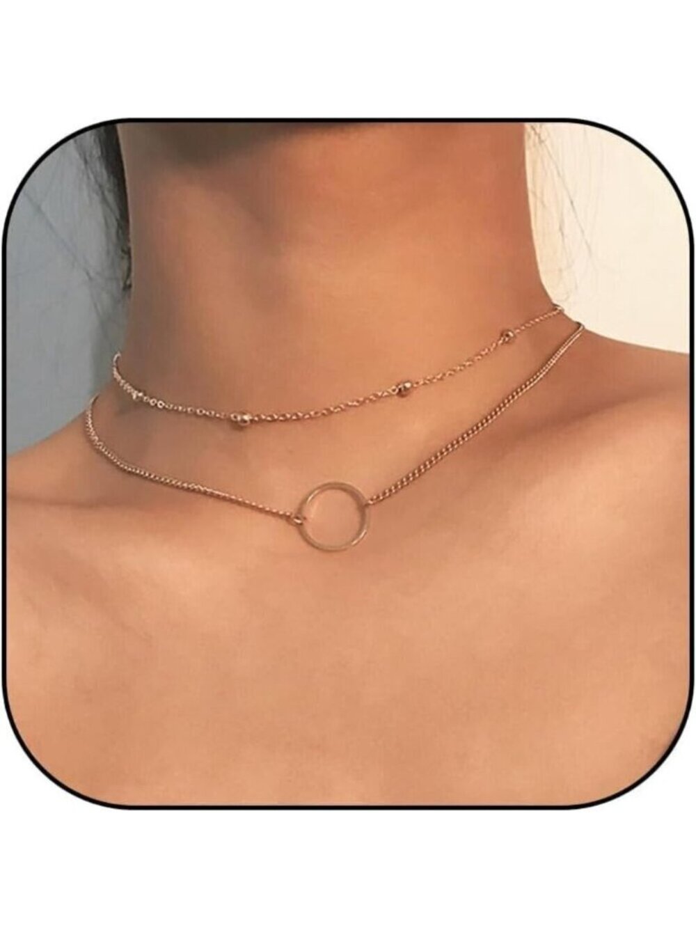🆕Layered necklace gold chunky stack bar pendant paperclip chain trendy jewelry